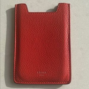 CELINE PARIS Vermillion grained leather 
card/phone pouch.
